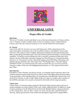 UNIVERSAL LOVE Project Bios & Credits