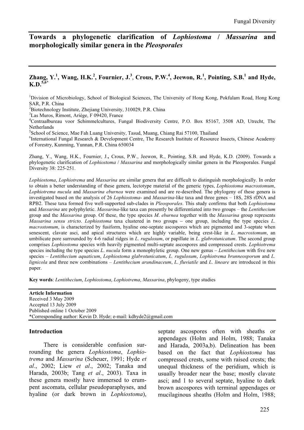 Towards a Phylogenetic Clarification of Lophiostoma / Massarina and Morphologically Similar Genera in the Pleosporales