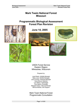 Mark Twain National Forest Missouri Programmatic Biological Assessment Forest Plan Revision June 14, 2005