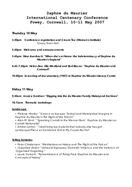 Daphne Du Maurier International Centenary Conference Fowey, Cornwall, 10-11 May 2007