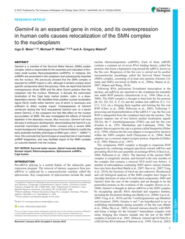 Gemin4 Is an Essential Gene in Mice, and Its Overexpression in Human Cells Causes Relocalization of the SMN Complex to the Nucleoplasm Ingo D