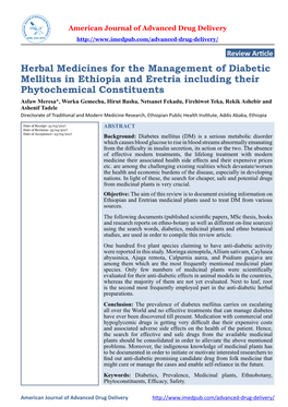 Herbal Medicines for the Management of Diabetic Mellitus in Ethiopia And