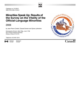 Results of the Survey on the Vitality of Official-Language Minorities Table of Contents Page