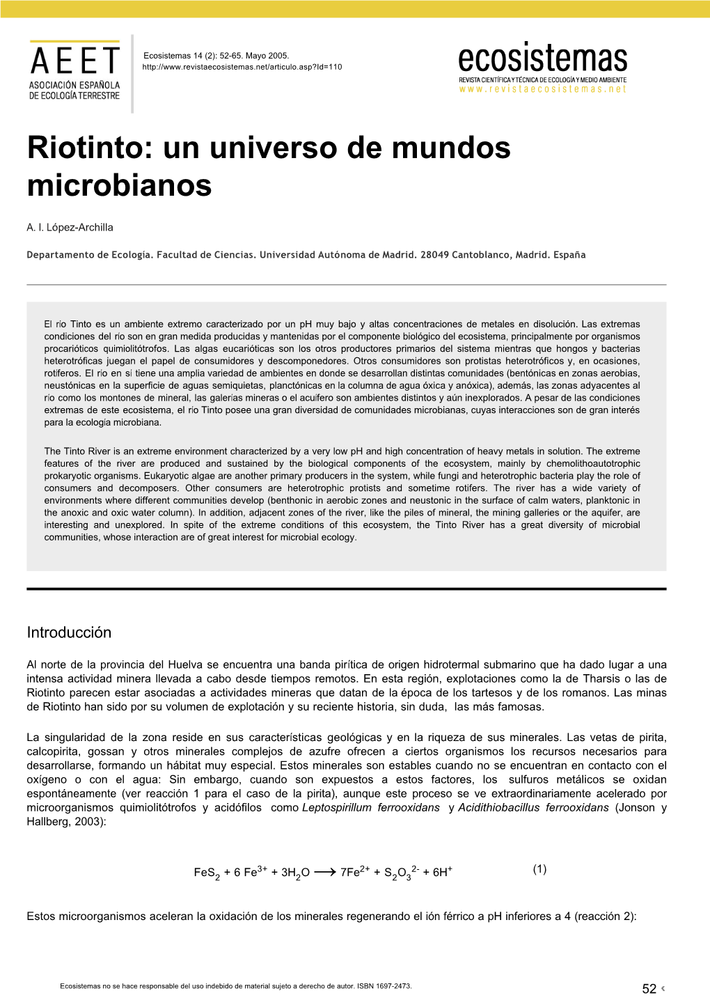 Riotinto: Un Universo De Mundos Microbianos