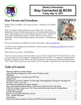 Stay Connected @ BCSS Friday, May 12, 2017