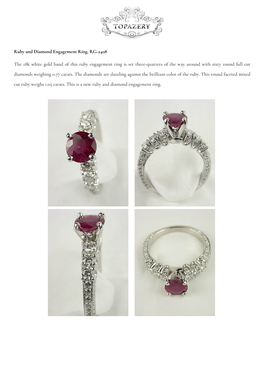 Ruby and Diamond Engagement Ring, RG-2408 the 18K White Gold Band of This Ruby Engagement Ring Is Set Three-Quarters of The