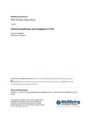 Clinical Anesthesia and Analgesia in Fish