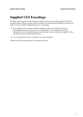 Supplied UES Encodings Supplied UES Encodings