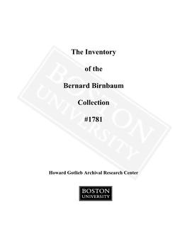 The Inventory of the Bernard Birnbaum Collection #1781