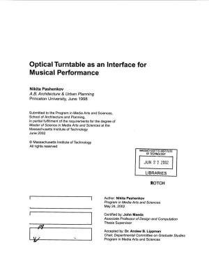 Optical Turntable As an Interface for Musical Performance