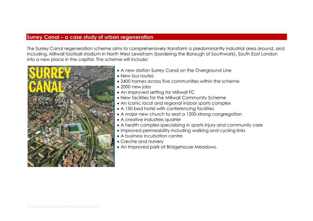 Surrey Canal – a Case Study of Urban Regeneration