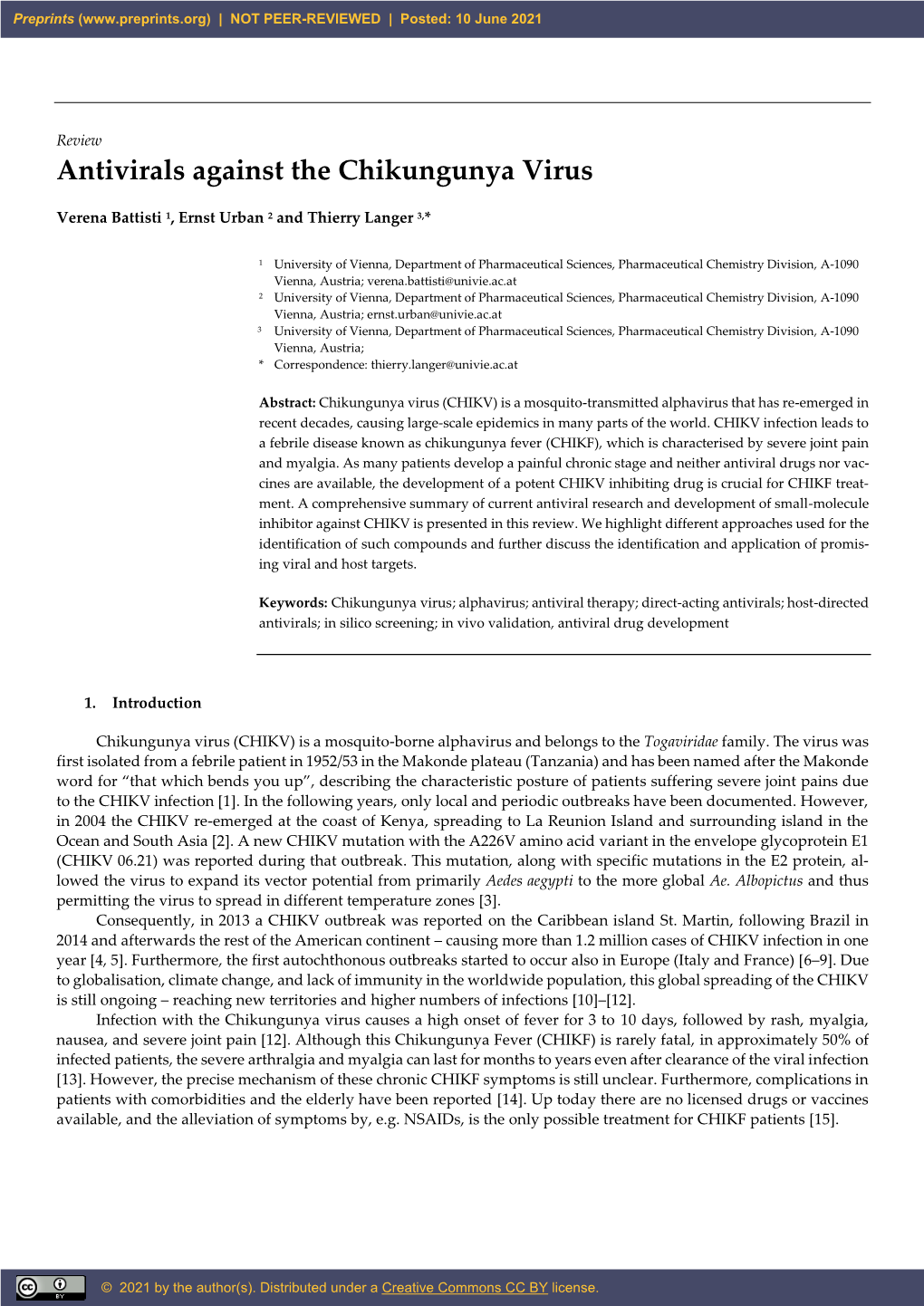 Antivirals Against the Chikungunya Virus