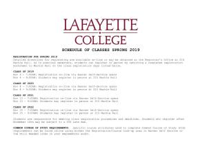 Schedule of Classes Spring 2019