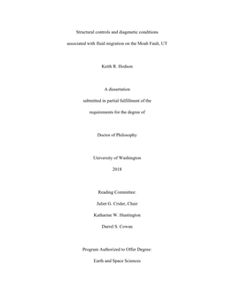 Structural Controls and Diagenetic Conditions Associated with Fluid Migration on the Moab Fault, UT