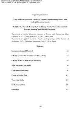 Supporting Information Lewis Acid–Base Synergistic Catalysis Of