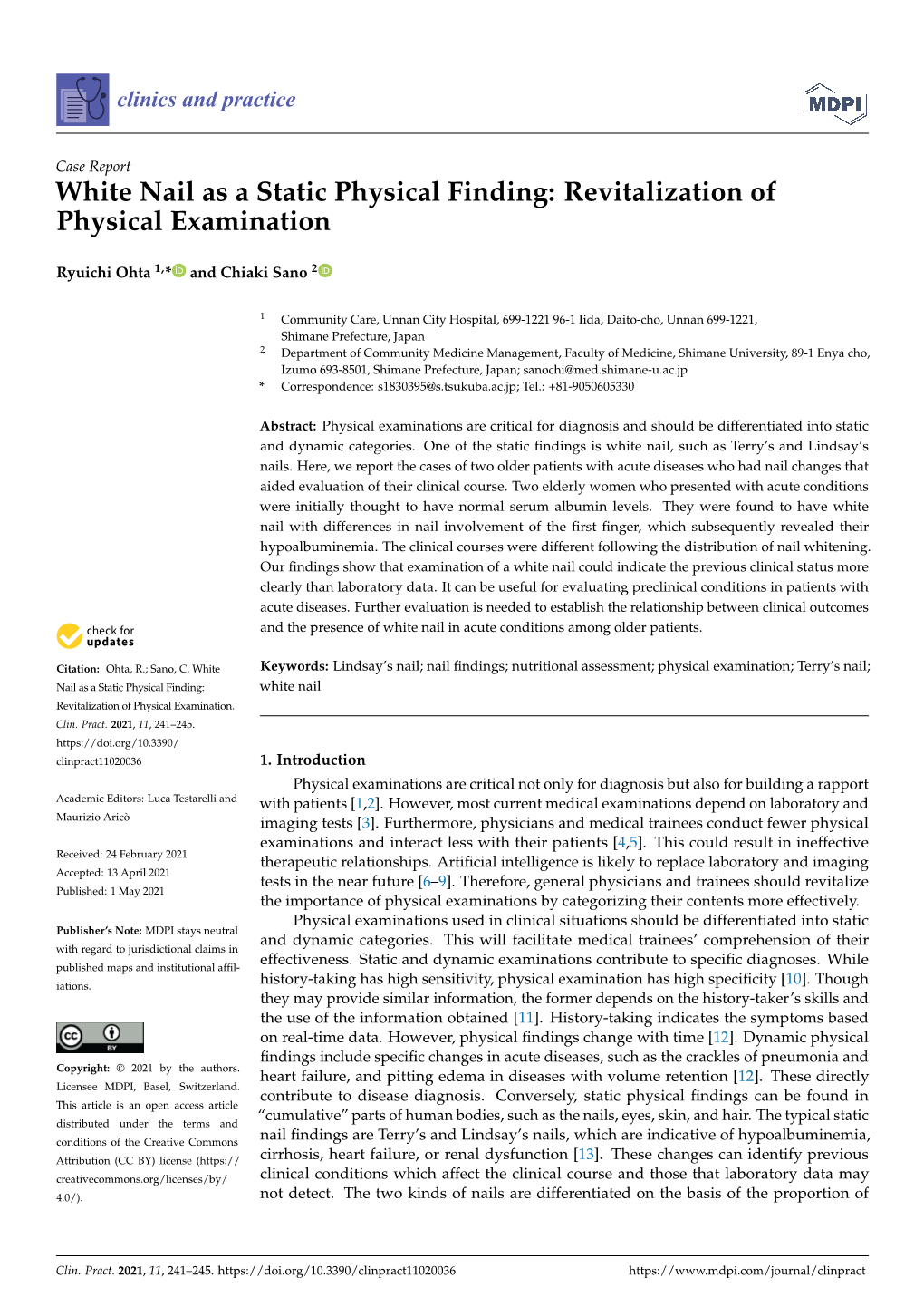 White Nail As a Static Physical Finding: Revitalization of Physical Examination