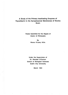 Thesis Submitted for the Degree of Doctor of Philosophy By