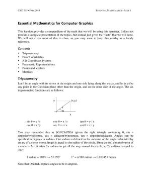 Essential Mathematics for Computer Graphics