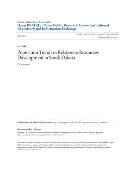Population Trends in Relation to Resources Development in South Dakota J