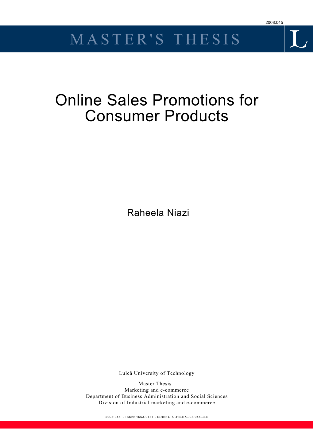 MASTER's THESIS Online Sales Promotions for Consumer Products