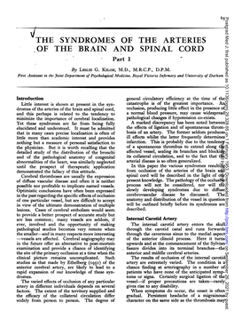 THE SYNDROMES of the ARTERIES of the BRAIN and SPINAL CORD Part 1 by LESLIE G