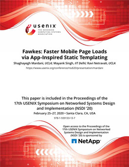 Fawkes: Faster Mobile Page Loads Via App-Inspired Static Templating