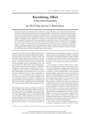 Racializing Affect a Theoretical Proposition