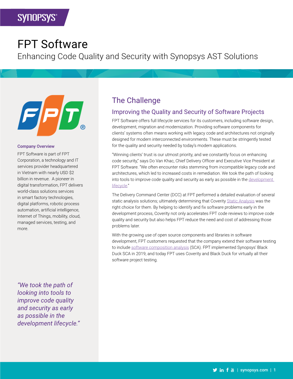 FPT Software Enhancing Code Quality and Security with Synopsys AST Solutions