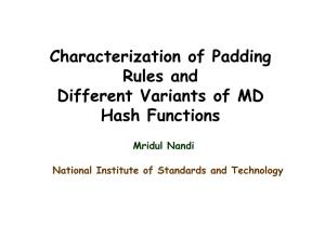 Characterization of Padding Rules and Different Variants of MD Hash Functions