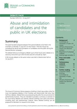 Abuse and Intimidation of Candidates and the Public in UK Elections 3