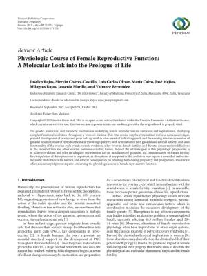 Review Article Physiologic Course of Female Reproductive Function: a Molecular Look Into the Prologue of Life