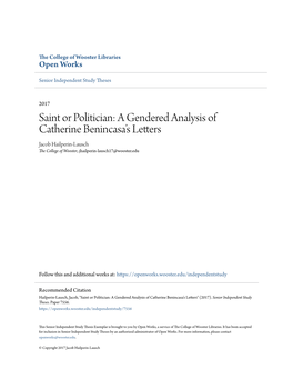 A Gendered Analysis of Catherine Benincasa's Letters