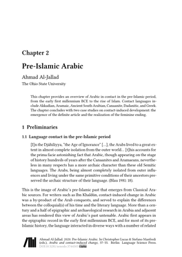 Pre-Islamic Arabic Ahmad Al-Jallad the Ohio State University