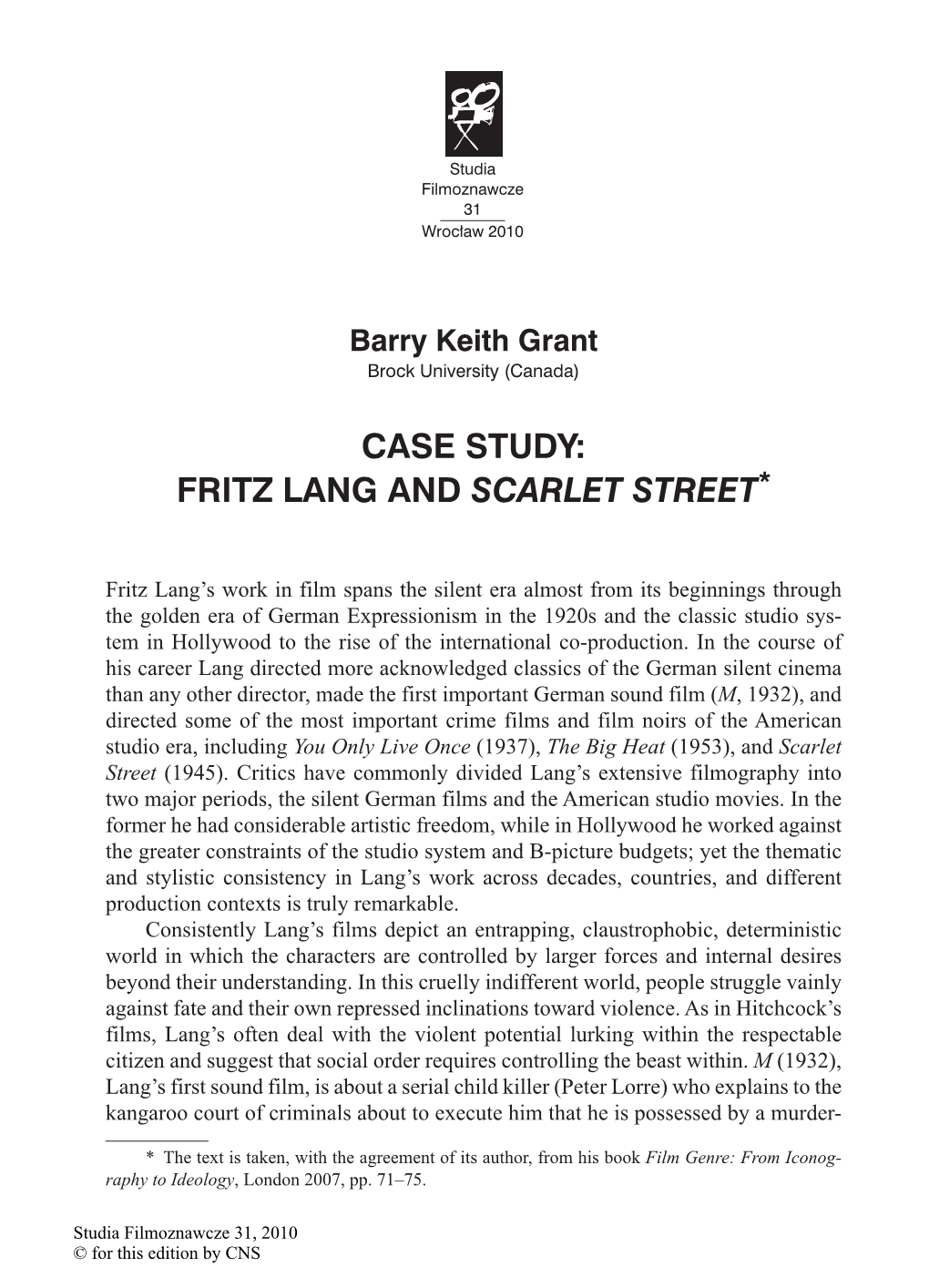 Case Study: Fritz Lang and Scarlet Street*