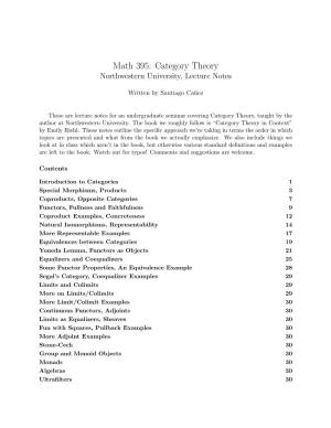 Math 395: Category Theory Northwestern University, Lecture Notes