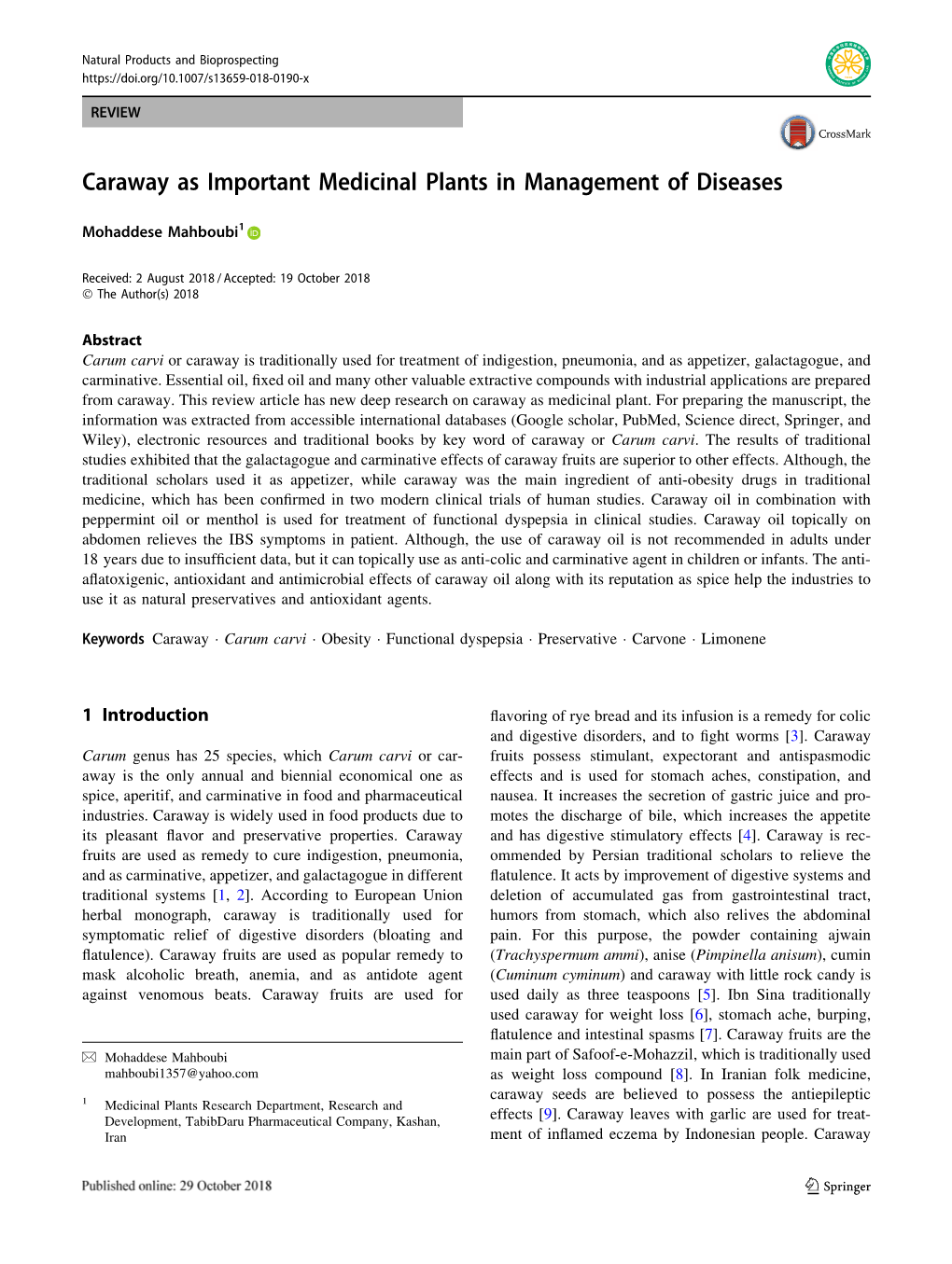 Caraway As Important Medicinal Plants in Management of Diseases