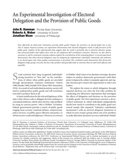 An Experimental Investigation of Electoral Delegation and the Provision of Public Goods