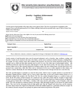 Jewelry – Lapidary Achievement Division 1 Ages 5 to 8