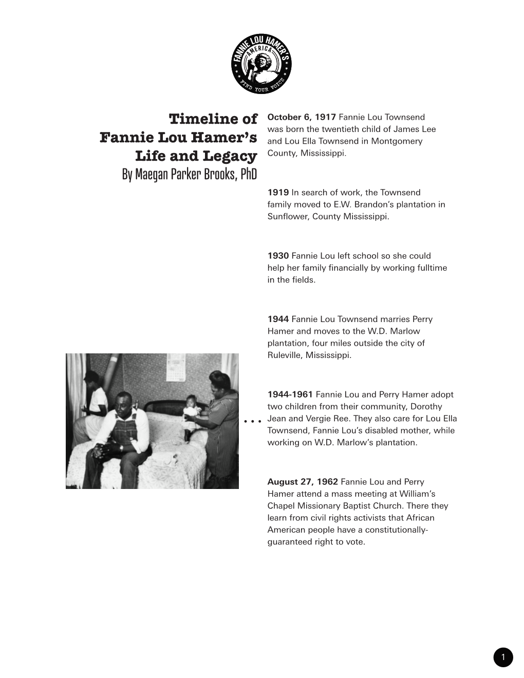 Timeline Of Fannie Lou Hamer S Life And Legacy By Maegan Parker Docslib