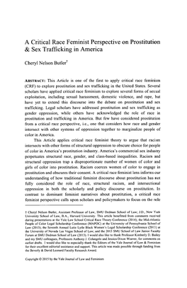 A Critical Race Feminist Perspective on Prostitution & Sex Trafficking In