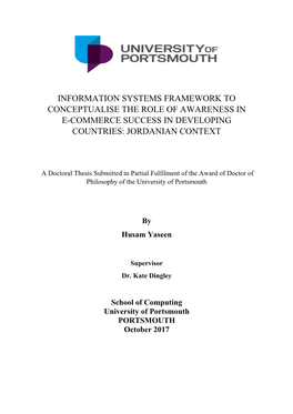 Information Systems Framework to Conceptualise the Role of Awareness in E-Commerce Success in Developing Countries: Jordanian Context