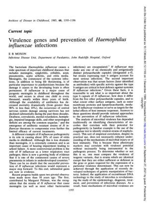 Virulence Genes and Prevention of Haemophilus Influenzae Infections