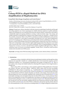 Colony-PCR Is a Rapid Method for DNA Amplification of Hyphomycetes