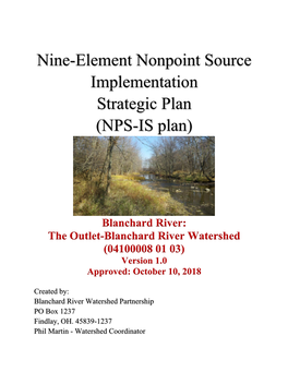 The Outlet-Blanchard River Watershed (04100008 01 03) Version 1.0 Approved: October 10, 2018