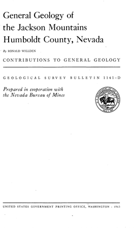 General Geology of the Jackson Mountains Humboldt County, Nevada