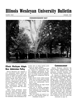 Illinois Wesleyan University Bulletin ALUMNI ISSUE AUGUST, 1951