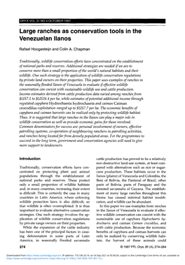Large Ranches As Conservation Tools in the Venezuelan Llanos