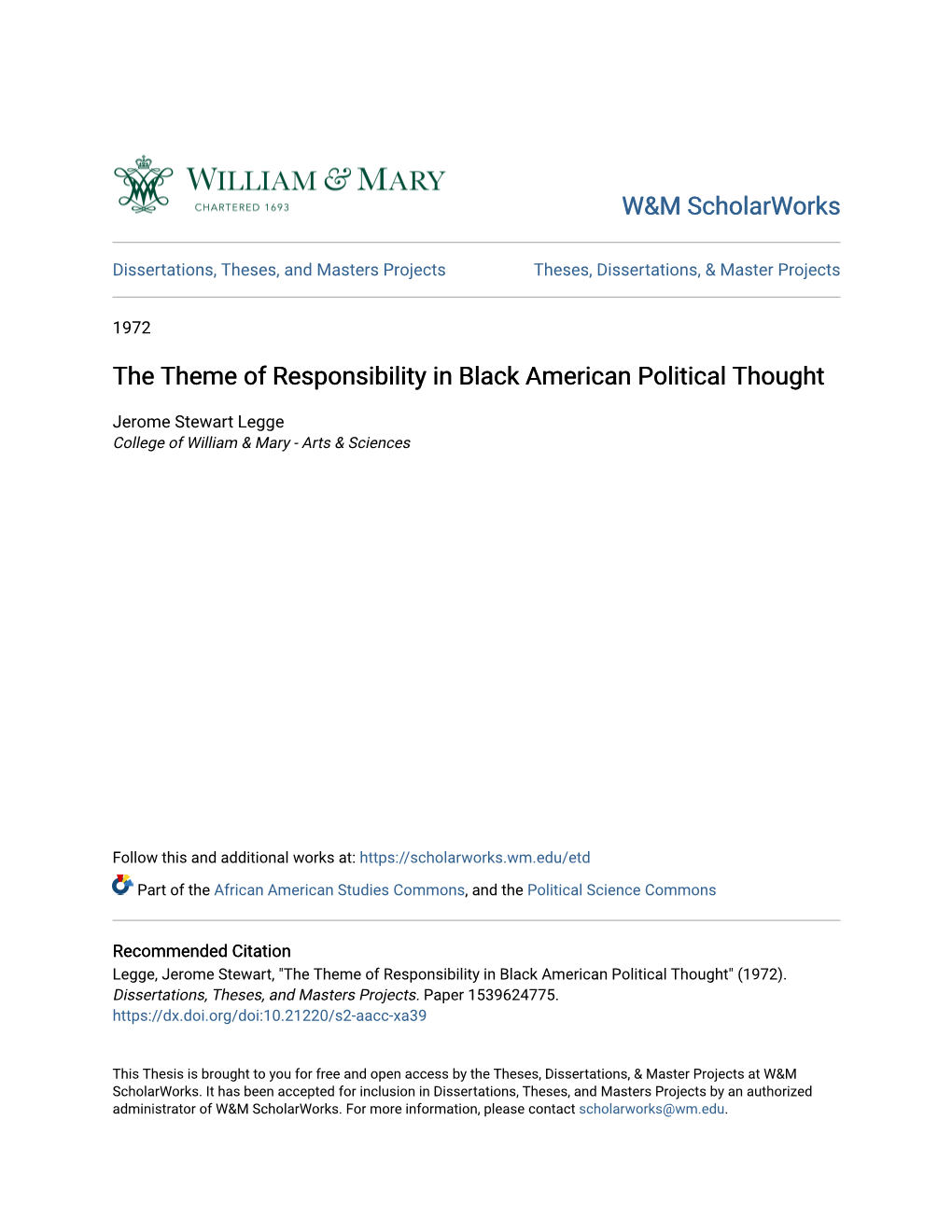 The Theme of Responsibility in Black American Political Thought