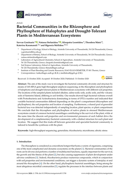 Bacterial Communities in the Rhizosphere and Phyllosphere of Halophytes and Drought-Tolerant Plants in Mediterranean Ecosystems