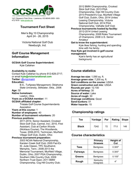 Tournament Fact Sheet Golf Course Management Information Course